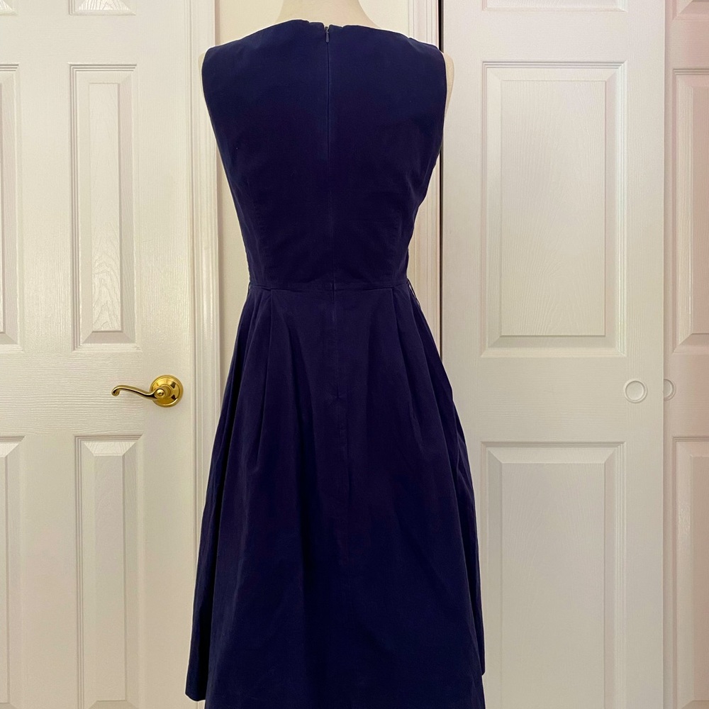 LL Bean Signature Chambray Dress with Removable Tie - Navy Blue Poplin - 2 - Picture 8 of 13